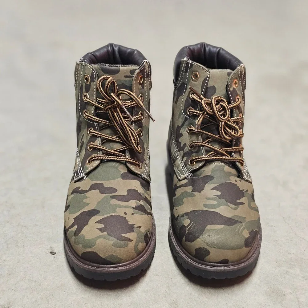 Camouflage Lace-Up Combat Boots With Padded Collar & Rugged Soles For Outdoor We - Picture 3 of 9
